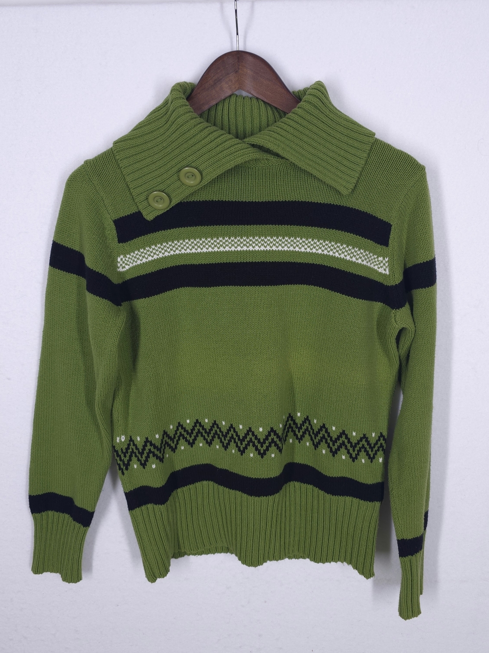 Liz & Co Green Fair Isle Stripe Cowl Neck Sweater Women’s XL